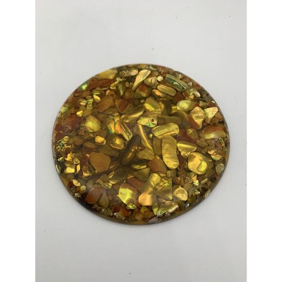 Vintage MCM Amber Plympton's Lucite & Genuine Abalone Shell Trivet Decor - Picture 3 of 6